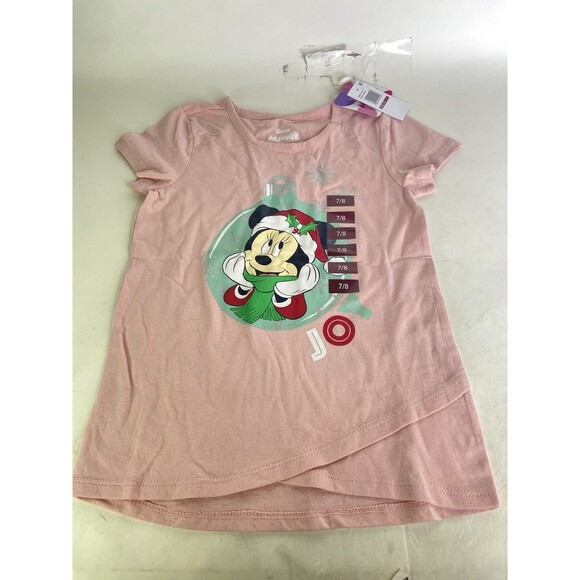 Disney Minnie Mouse Christmas Holiday Joy Short Sleeve T-Shirt Top Girls 7-8 - Picture 1 of 5